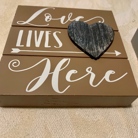 Two Square 6โx6โ Wooden Art Signs w/raised silver ๐ค& โ๏ธ accents. - Picture 4 of 5